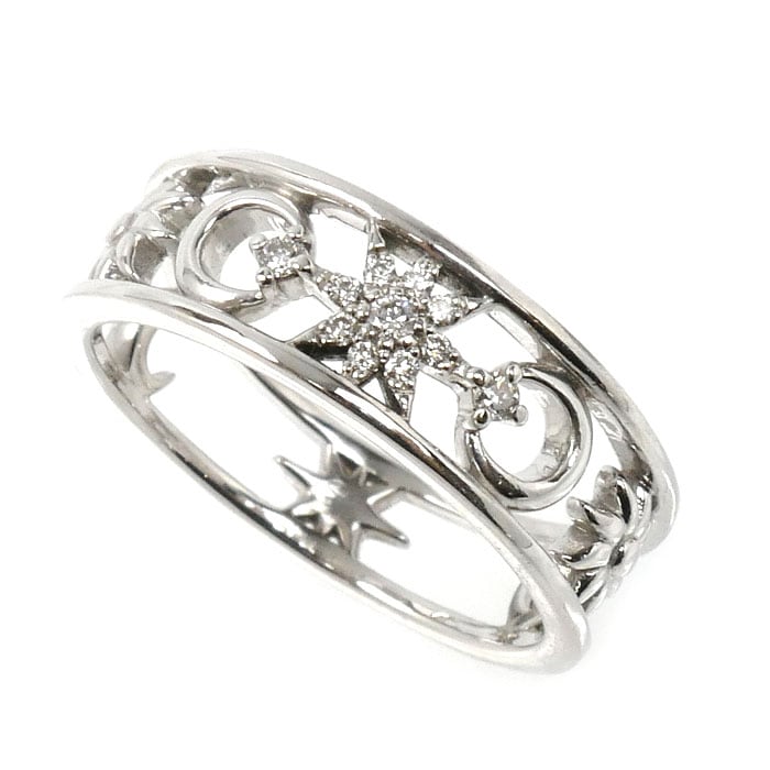 STAR JEWELRY スタージュエリー K18WG ホワイトゴールド ムーン＆サン リング・指輪 ダイヤモンド0.04ct 8号 3.0g レディース 中古 美品