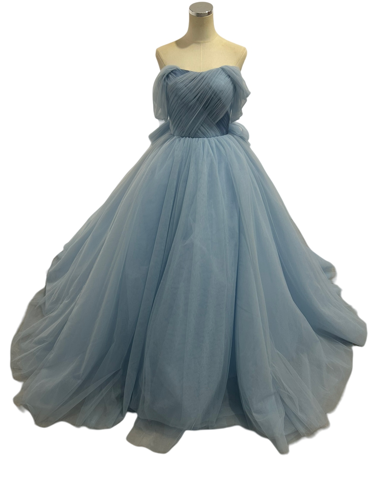 カラードレス ブルーグレー オフショルダー ソフトチュール ふっくら柔らかなバックリボン 披露宴