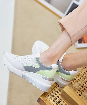 革シークレットインヒール パンチング 7cm台 ミッドトップ 厚底スニーカー [2カラー]