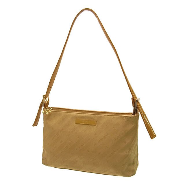 ショルダーバッグ ワンショルダー ロゴプレート ベージュ系 ゴールド 中古