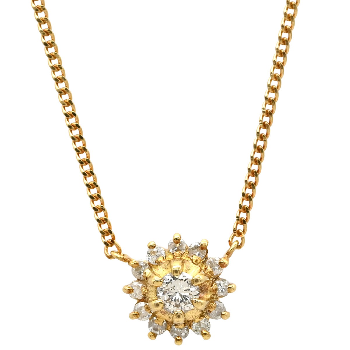 ネックレス ダイヤモンド 0.22ct ペンダント イエローゴールド 750 18K ブリリアントカット 花 フラワーモチーフ 【中古】