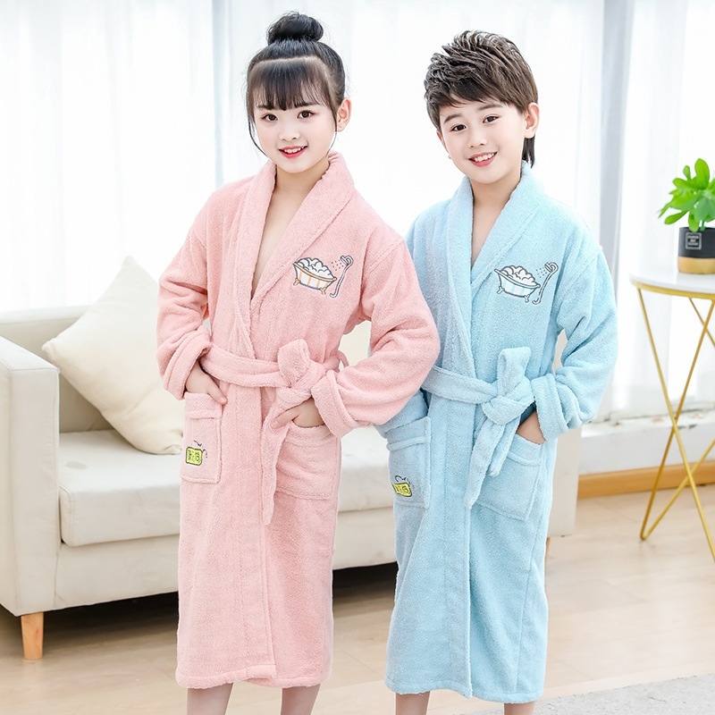 子供バスローブ純綿タオル素材刺繍男女子供浴衣新疆綿厚手長秋冬スリーパーA類