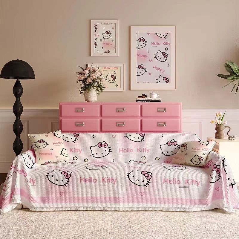 カートゥーン一面のかわいいシンプルフルカバー万能防塵カバーソファマット四季通用滑り止めフル