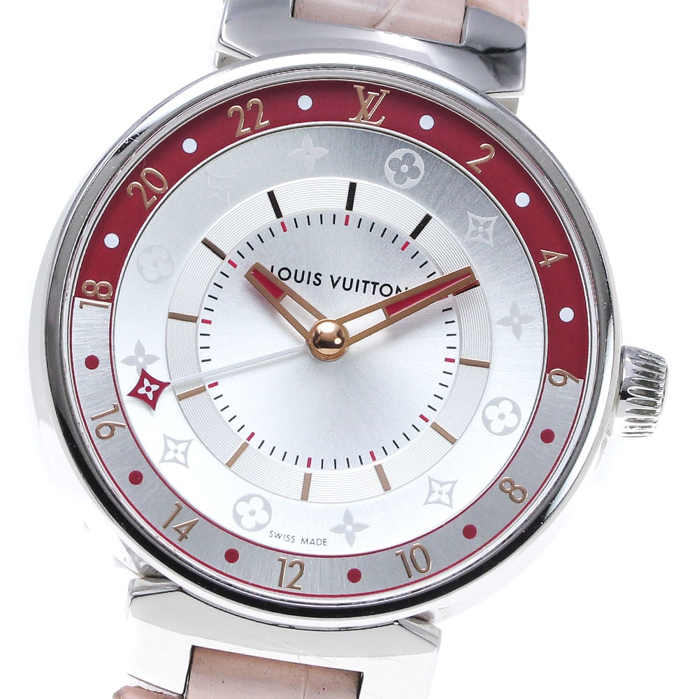 ルイ・ヴィトン LOUIS VUITTON QA106 タンブール ムーンデュアルタイムMM クォーツ レディース 箱付き_846855【中古】