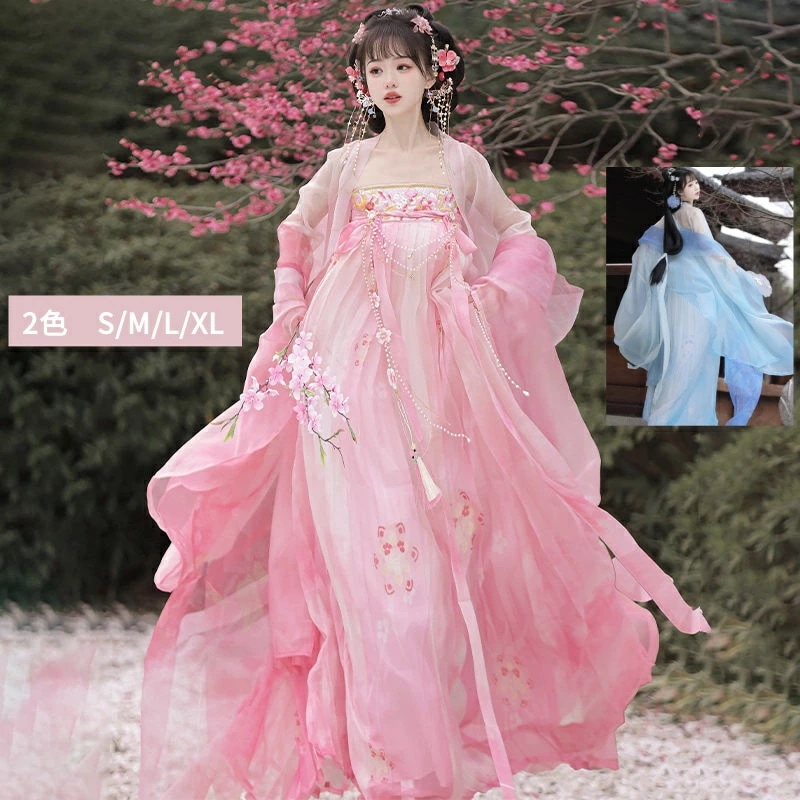 漢服 花刺繍 2点セット 羽織 スカート コスプレ お姫系漢服 華やか チャイナ服 お目立つ 中華コスプレ衣裳 中華衣装 唐朝 中華ドラマ 時代劇 コスチューム 華流 ハロウィン 衣装 漢唐古典衣装