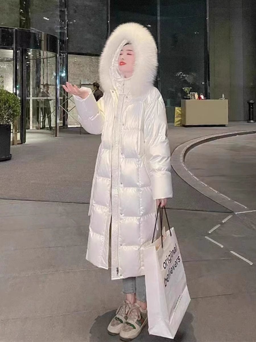 白鴨毛2025冬の新型ファッション洋気はゆったりとしていて膝の長い白いダウンジャケットの女性を厚くした 母の日-0000453