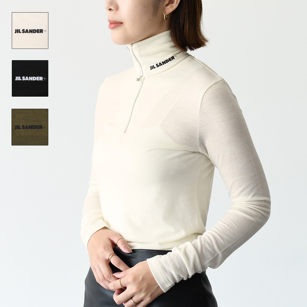 トップス カットソー ジップアップTシャツ ロンT J40GC0021 J70021 レディース ホワイト ブラック ウール 長袖 秋冬 ブランド