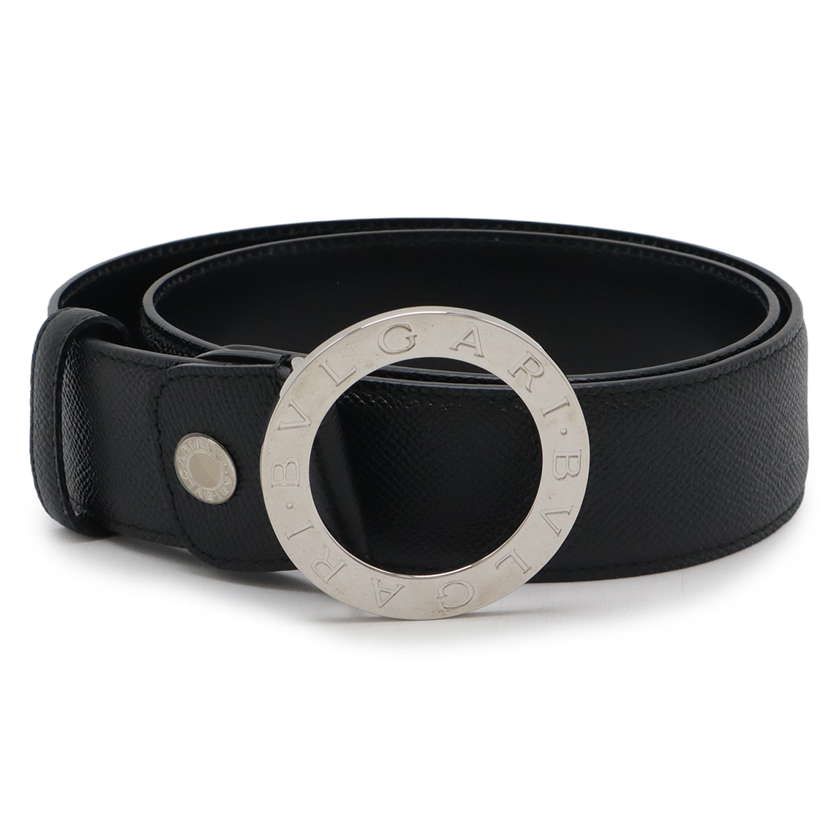 ブルガリブルガリ ベルト ラウンドロゴバックル レザー ブラック 黒 シルバー金具 表記44/110 実寸約79cm カット済 2023