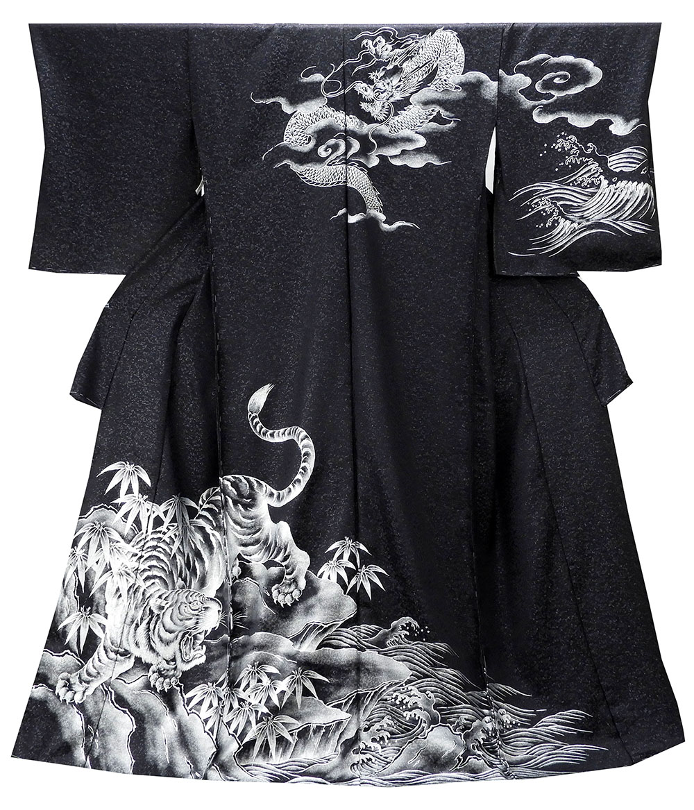 訪問着 正絹 龍虎模様 訪問着 新品 未仕立て 仮絵羽 着物 反物 トラ 寅 ドラゴン 反物 礼装 フォーマル b2285