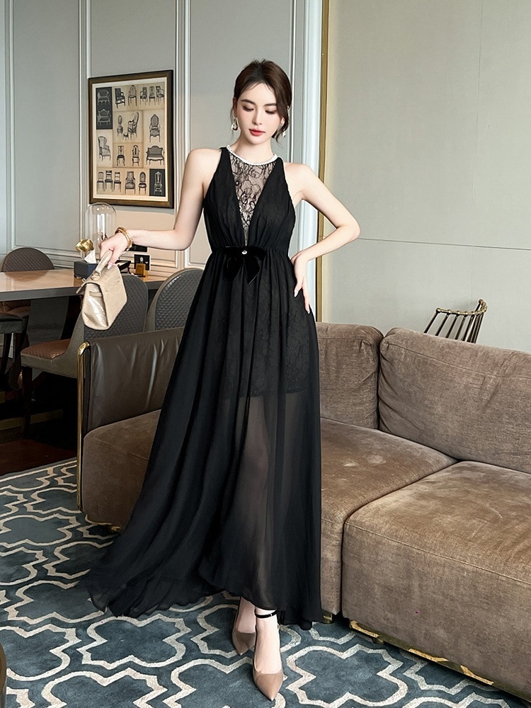 【JY.上品】 2025夏新品 ロング シフォンワンピース ホルダーネック ドレス パーティー キャバ 大人 同窓会 披露宴 卒業式 結婚式 演奏会 ウェディング 二次会 メガ割