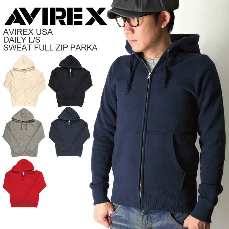AVIREX(アビレックス) デイリーシリーズ 裏起毛 スウェット フルジップ パーカ パーカー メンズ レディース