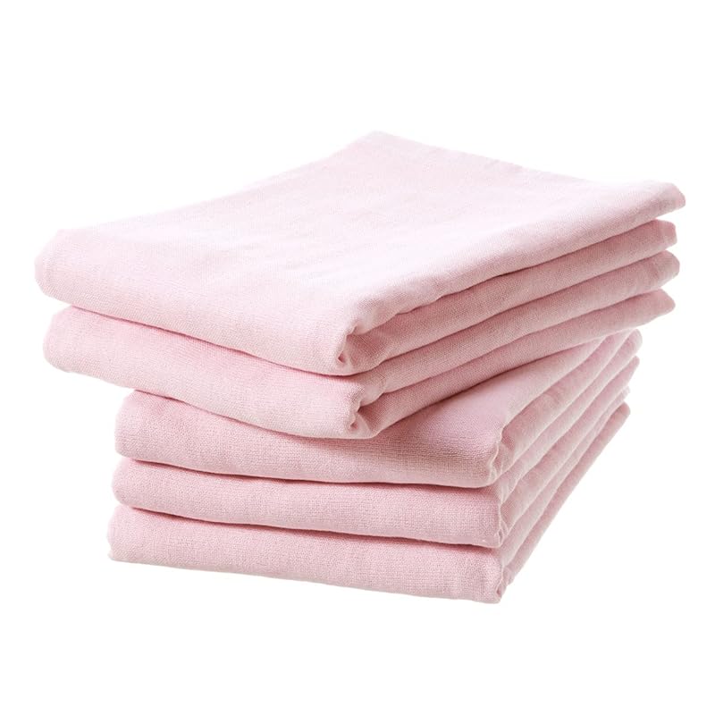即納：ガーゼ バス 5枚セット 片面ガーゼ バスタオル 日本製 泉州タオル（約60×120cm） ライトピンク