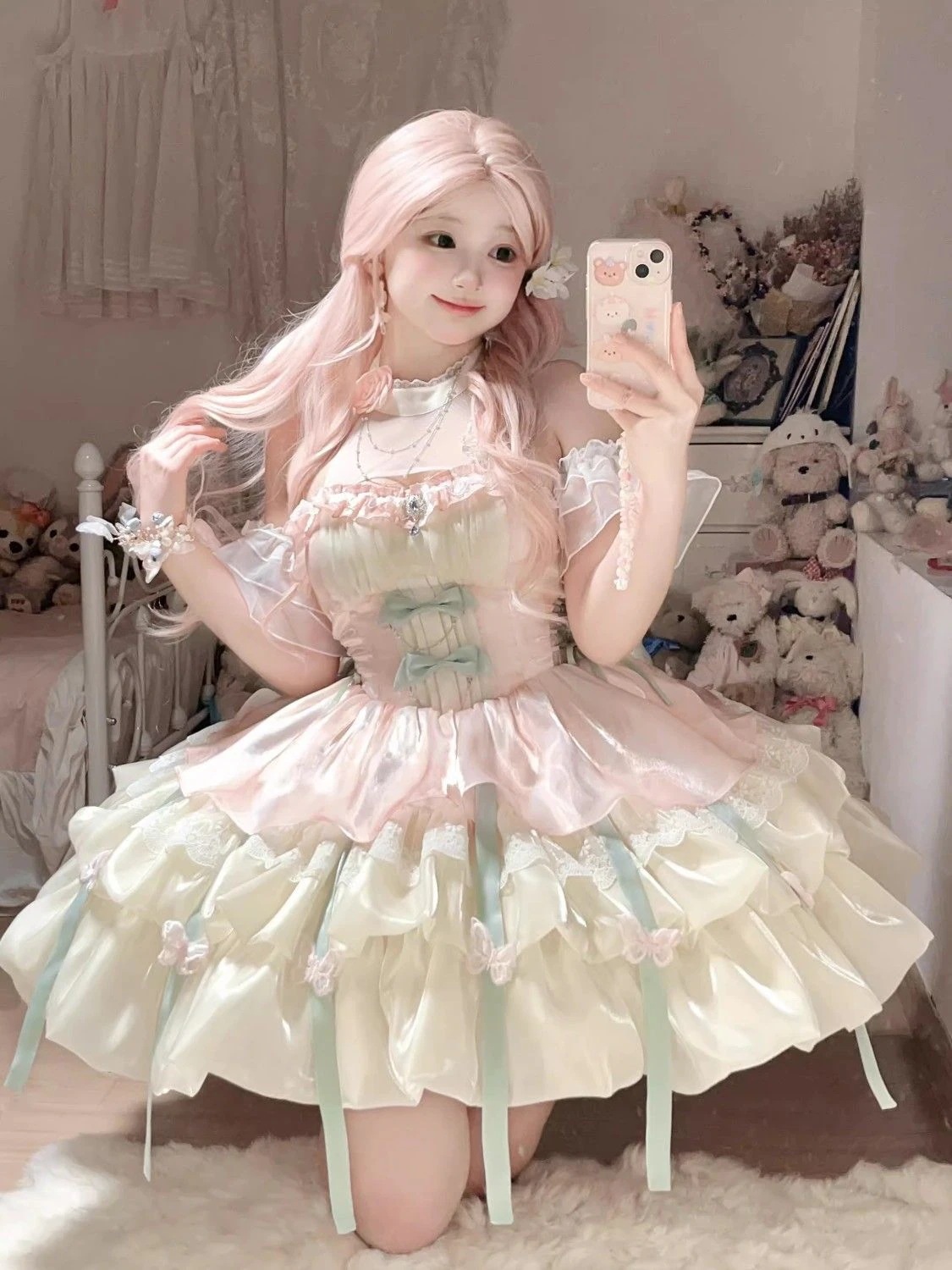 ロリータドレス 愛の約束 ロリータ姫風 キャミソールスカート ポンポンスカート ワンピース
