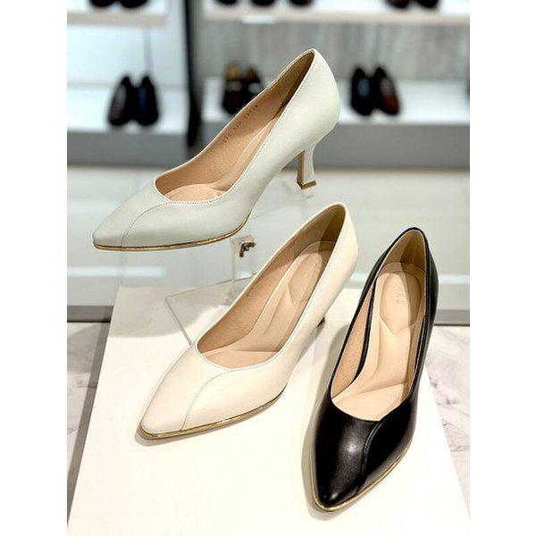 女性7cmサイドライン金飾りポイントミドルパンプスヒールdis330（P002669339）