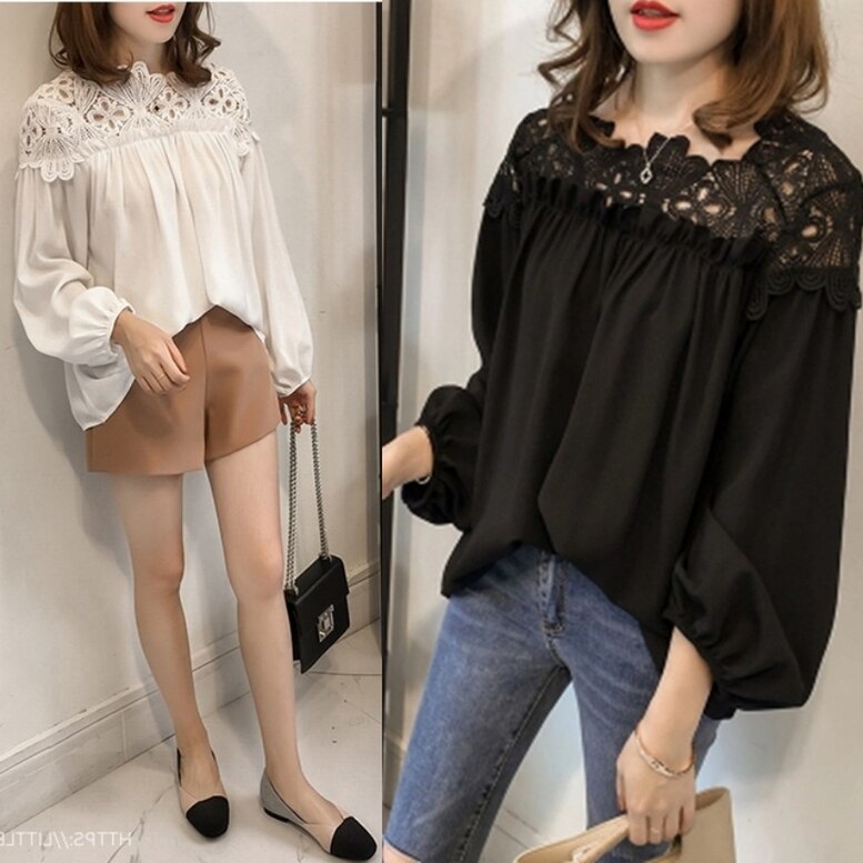 2color レディース オフショルダー風レース切り替えブラウス スモックブラウス 肩レースシャツ
