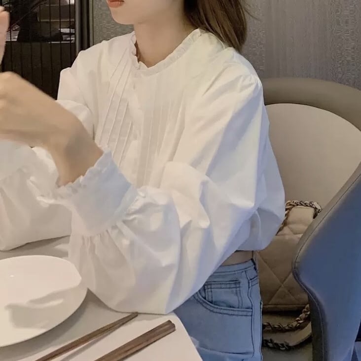 トップス シャツ ブラウス 袖あり 長袖 ボリューム袖 ハイネック レース フリル かわいい 大人可愛い ピンタック きれいめ カジュアル 大人 おしゃれ お洒落 レトロ エスニック wto0598