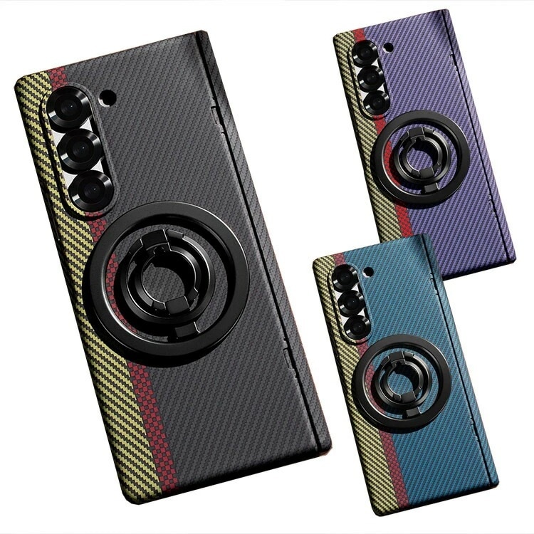 Galaxy Z Fold7 ケース カバー 折りたたみ型 一体型リング付き スタンド機能 カーボン調 PUレザー 背面ケース シンプル 可愛い お洒落 Samsung サムスン ギャラクシー Z フ
