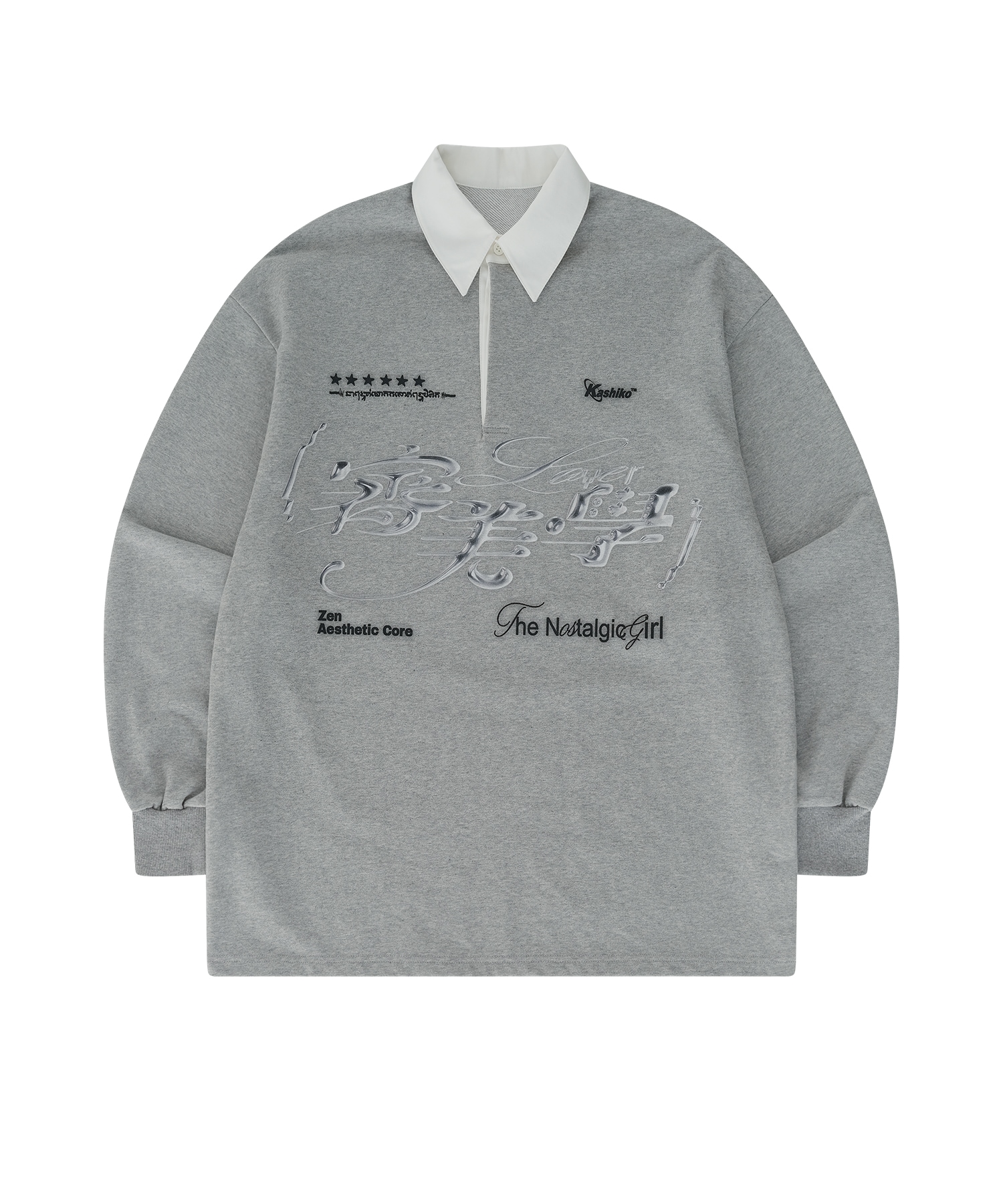 【KASHIKO】[UNISEX] AESTHETIC COLLAR RUGBY SHIRTS : GRAY