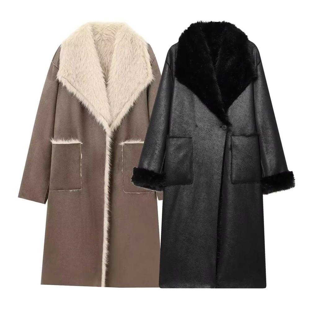 レディース コート リバーシブル ファー ロングコート ロング フェイクファー 上品 ラグジュアリー 無地 秋 冬 お出かけ XS S M L ブラック ベージュ ベージュ XL