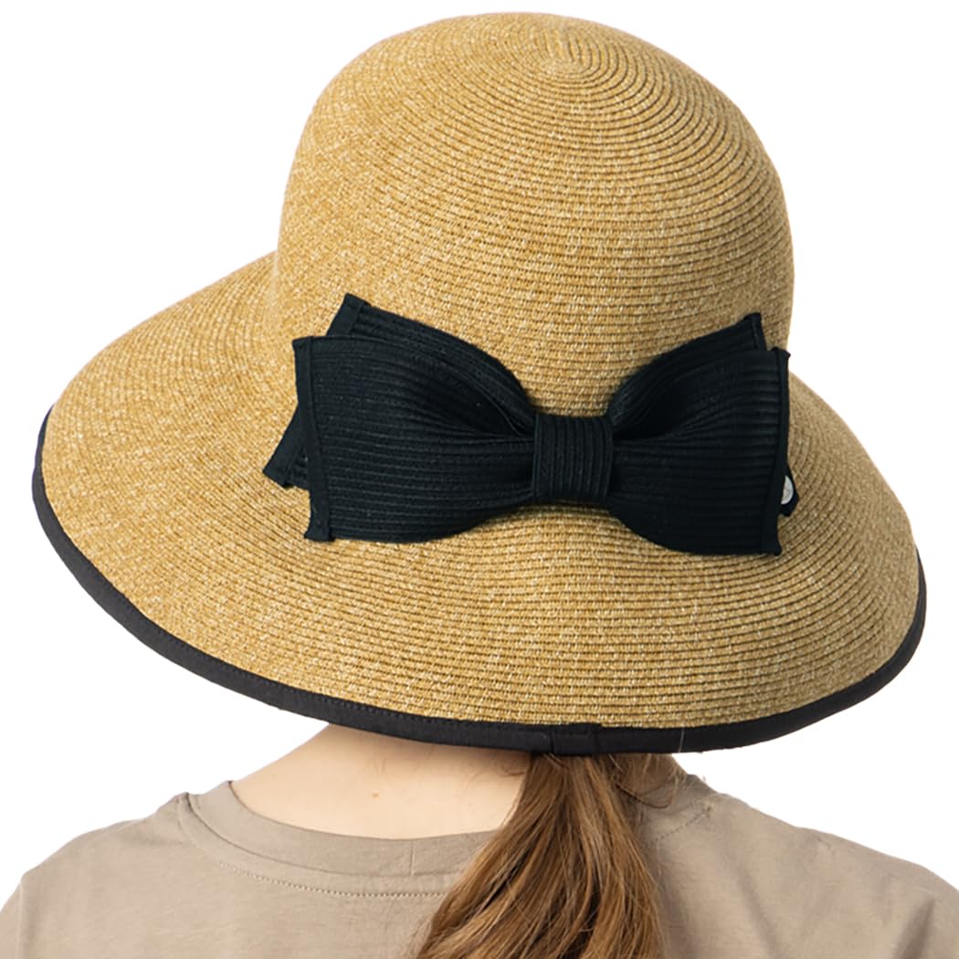 [Ｌｏｏ＆ｃ] [ルーアンドシー] 帽子 レディース 大きいサイズ 麦わら つば広 クラッシーハット uvカット 完全遮光 紫外線対策 ストローハット 接触冷感 春夏 あご紐付き サイズ調整可能【L(