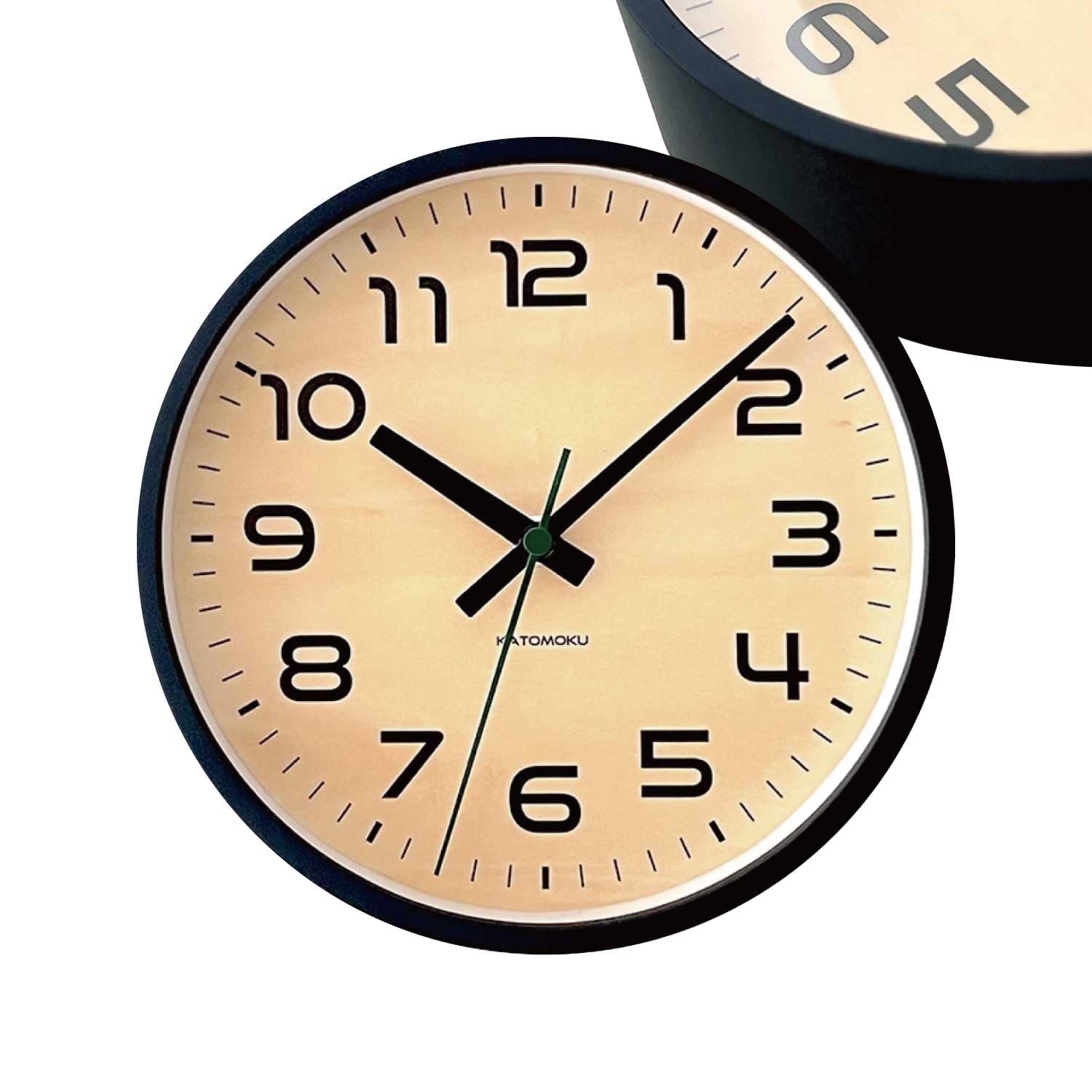 KATOMOKU plywood clock 23S 掛け時計 ブラック km-146BKRC 連続秒針 直径20.2cm (電波時計)