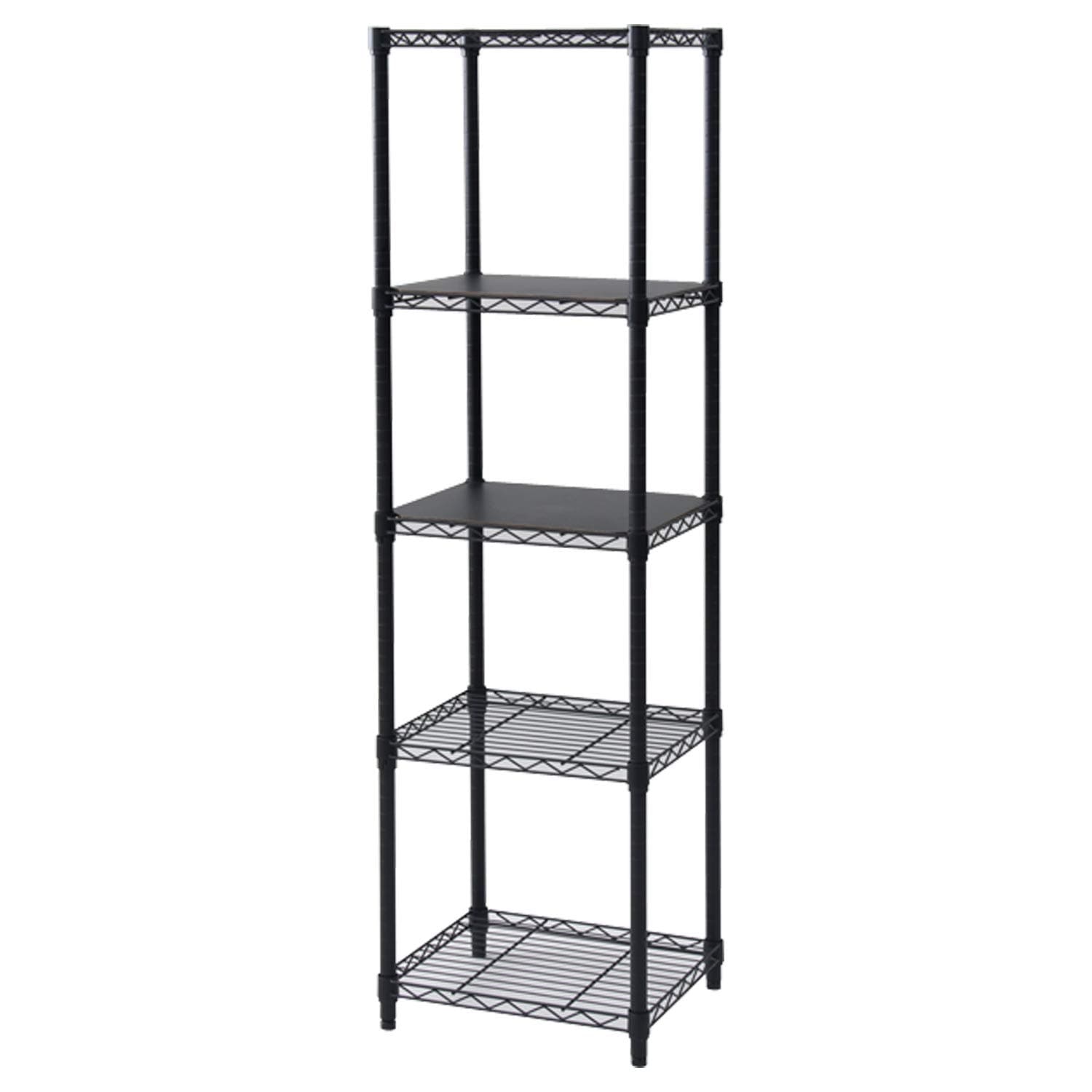 山善(YAMAZEN) ラック スチールラック本体 棚 5段 ハイタイプ 収納棚 シェルフ ブラック 45×39×159cm 木製棚板2枚セット 耐荷重250kg ICM-15455J(BK) WB