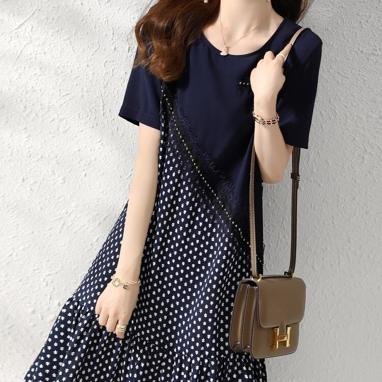 ワンピース レディース ティアードワンピース S M L XL 韓国 膝丈 ひざ丈 半袖 ラウンドネック Aライン レース かわいい 大人可愛い カジュアル フェミニン おしゃれ お洒落 綺麗 お嬢様