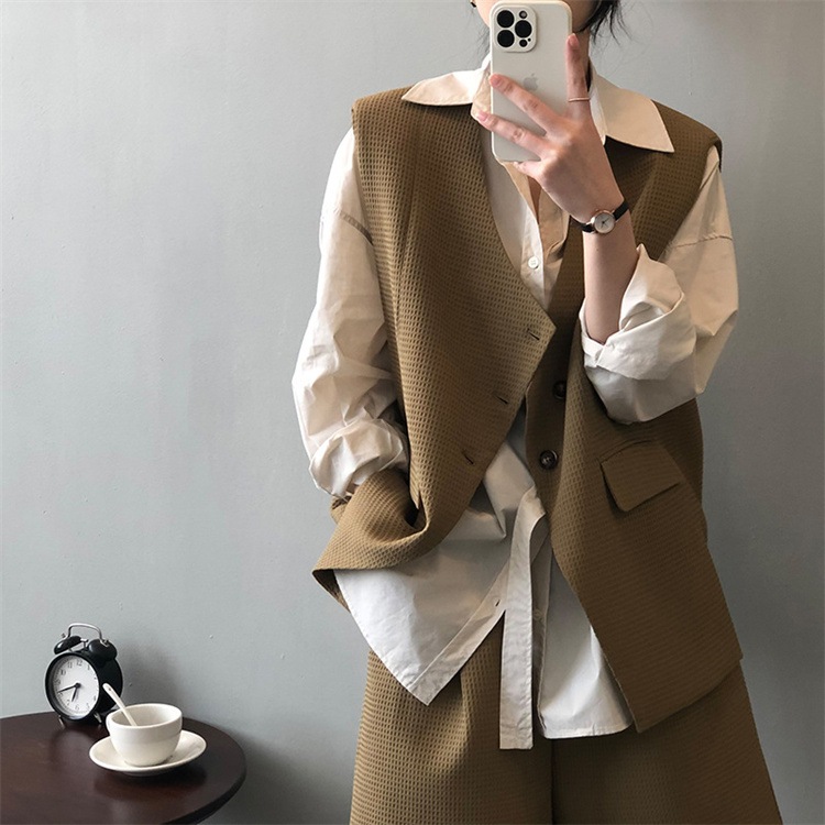 INSスタイル ベスト 新品 気質 2点セット ショートパンツ 快適である ピュアカラー 洗練された 怠惰な風 トレンド