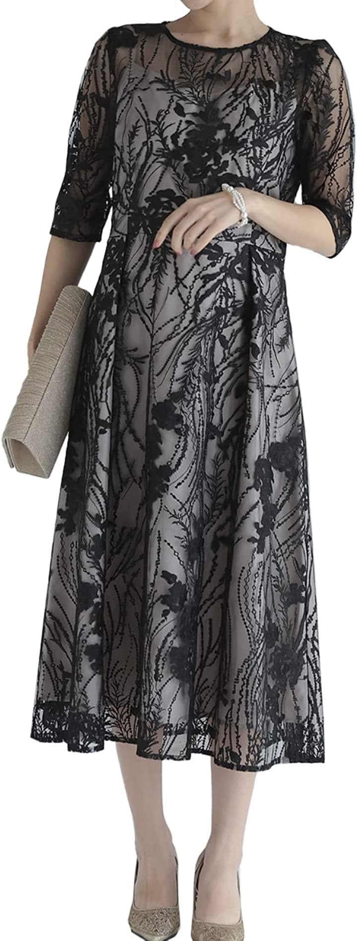 パーティ ワンピース ドレス レディース 結婚式およばれワンピース パーティードレス ブラック( ブラック / 155, L)