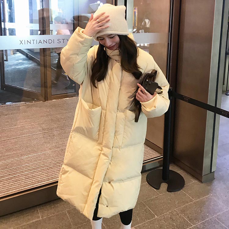 ハイネックダウンコートアウターロング丈冬服レディース真冬学生ポケット付きダウンジャケットロングコート軽量厚暖かい防寒ベンチコートキルティング冬コート無地おしゃれあったかゆったり