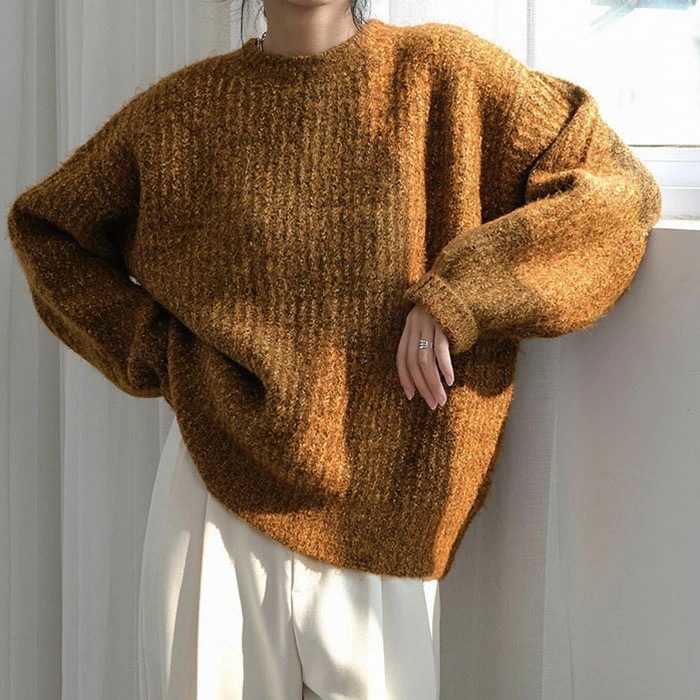 ニット トップス レディース 秋冬 ニットセーター クルーネック 無地 長袖 プルオーバー セーター 厚手 オーバーサイズ 春 秋 冬 ビッグシルエット 大きいサイズ 着痩せ 韓国ファッション 可愛い