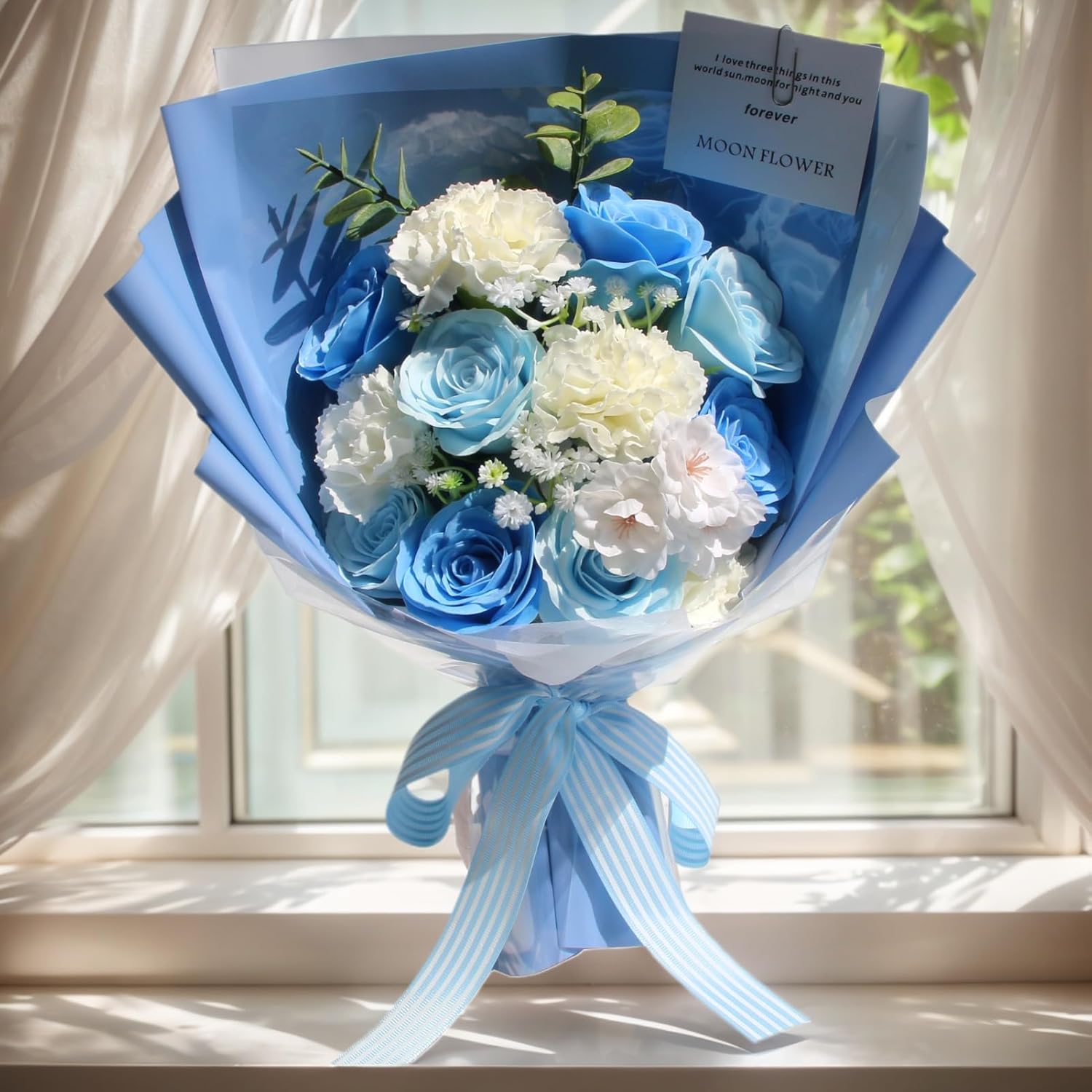 ソープフラワー バラ 造花 花束 青色 開店祝い 誕生日 退職祝い