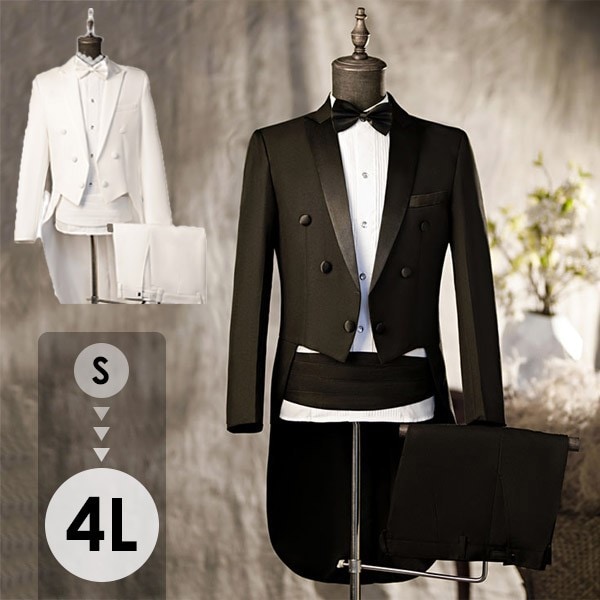 タキシード メンズ スーツ フォーマル 結婚式 燕尾服 演奏会 舞台 イブニングコート 紳士服 男性 ビジネス メンズスーツ リボン付き ステージ ステージ 合唱団 演出 発表会 ホワイト ブラック