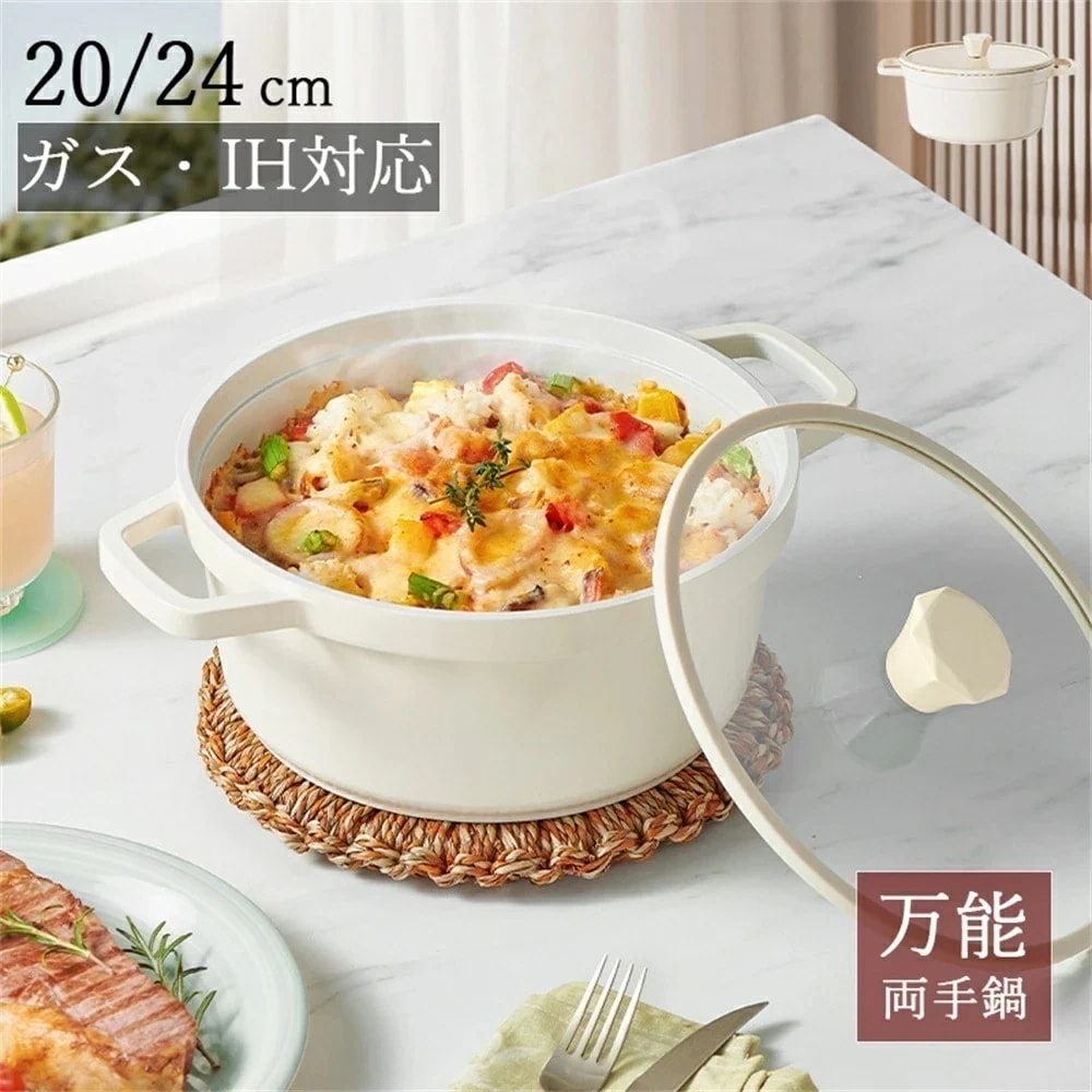 炊飯鍋 両手鍋 ご飯鍋 ごはん鍋 ガラス蓋 IH対応 ガス火対応 ストーブ 万能鍋 揚げ物 煮物 焦げ付きにくい 煮込み カレー ごはん ご飯 炊ける おしゃれ プレゼント ギフト