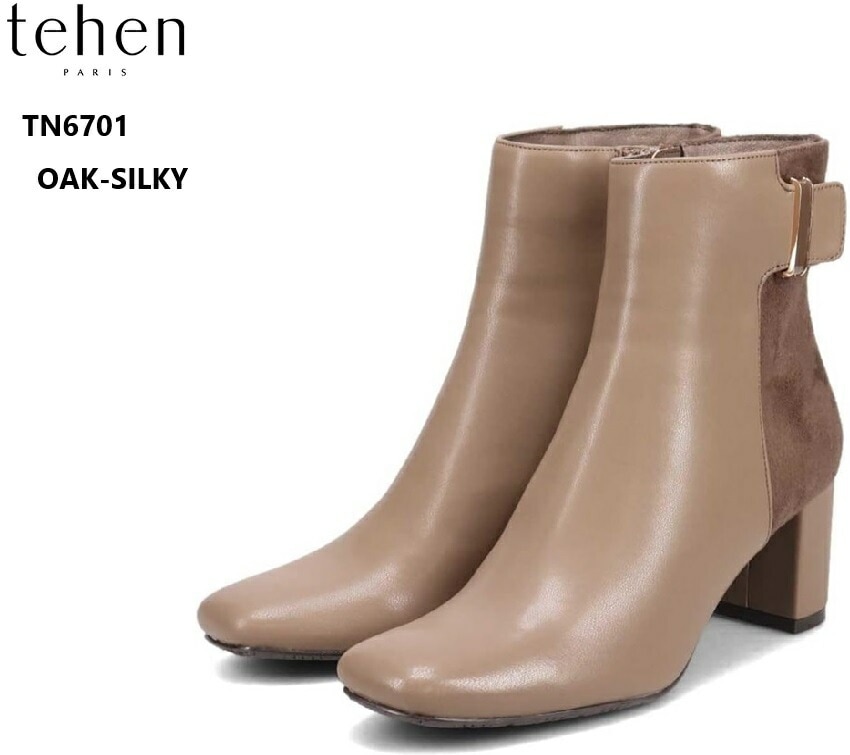 (テーン)TN6701 tehen エレガントカジュアルショートブーツ 【撥水加工】サイドの同色エナメル金具がアクセント スタイリングでフェミニンさを出したり同色パンツスタイルで脚長効果も
