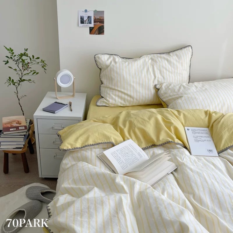 ステッチ カラー ストライプ コットン 布団カバーセット 全4色 ベッドカバー 2サイズ ベッドリネン おしゃれ 韓国インテリア 韓国雑貨 韓国っぽ インテリア雑貨 70PARK