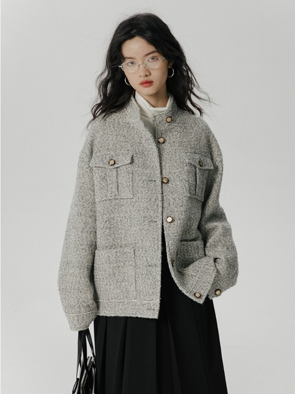 エッグタルトホームワークウェア小さな香りジャケット女性の秋 2023 新しいレトロルーズウールジャケットジャケット