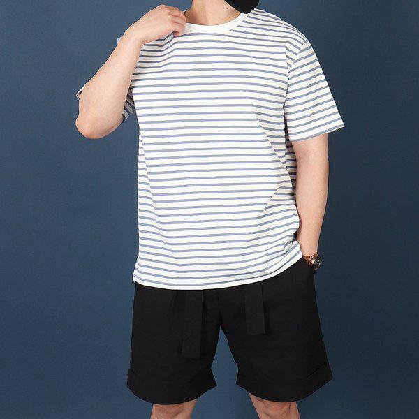 WUN523 メンズ ビッグサイズ ストライプ 半袖Tシャツ