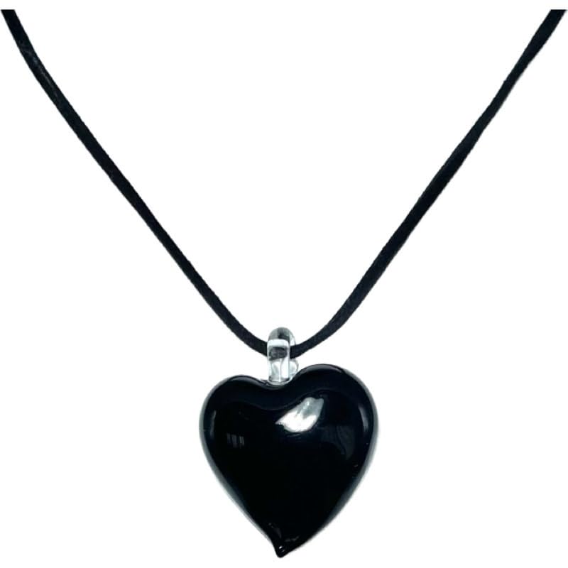 ベネチアンガラス ハート型 レディース チョーカー ネックレス ブラック/イタリア ムラーノ ガラス 輸入品 [並行輸入品]