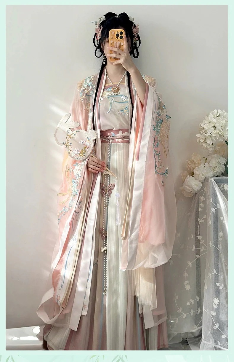 春を迎えるための宋の時代から作られた春夏の新風漢服中国風腰丈長袖シャツ超妖精学生日常衣装ハロウィンクリスマスパーティー仮装30%までに制限