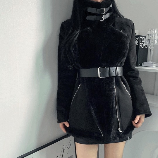 [韓国/百貨店クオリティモデル所蔵！！ ] アーバンベルト ハーフ ムートン ジャケット 3color-ハーフバージョン