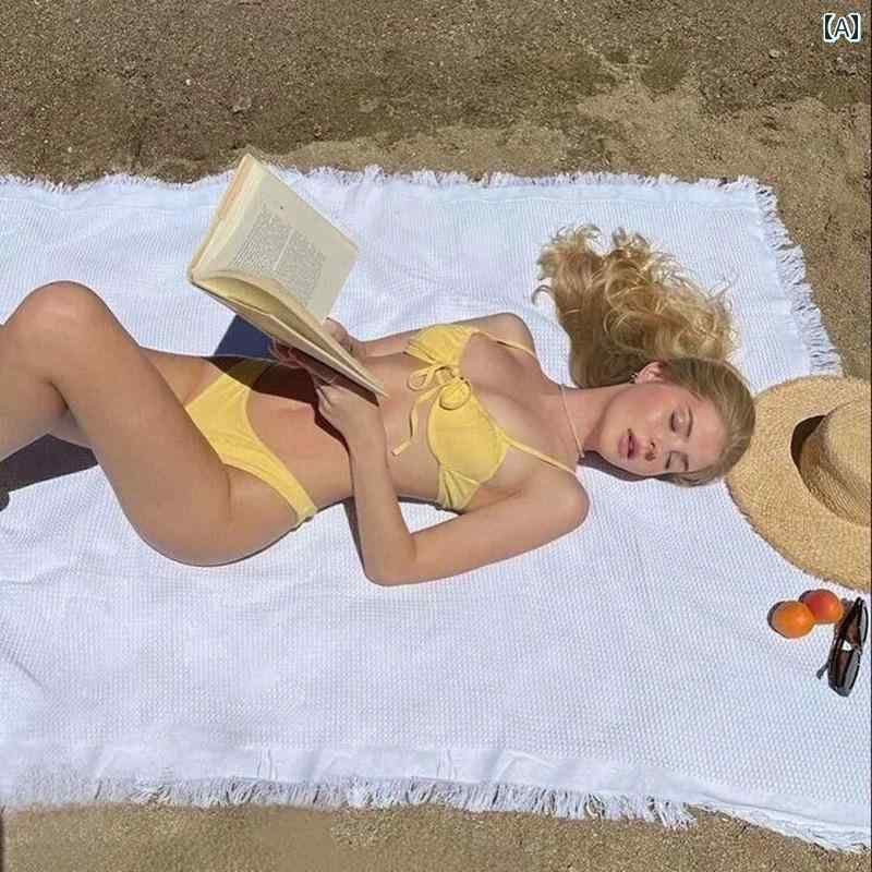 レディース 水着 ビキニ 女性用 三角カット イエロービキニ 黄色ビキニ ポリエステル 白袖ありパーカーセット 白オーバートップセット 白ブラウスセット トライアングルカット バストアップ バスト寄せ