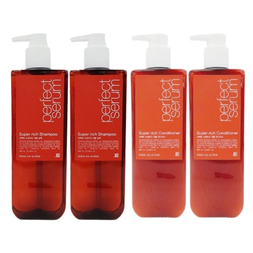 【超しっとり4本セット】パーフェクトスーパーリッチセラムシャンプー680ml 2個+コンディショナー680ml 2個 ダメージヘア集中補修・サロン級保湿ケア・韓国ヘアケア