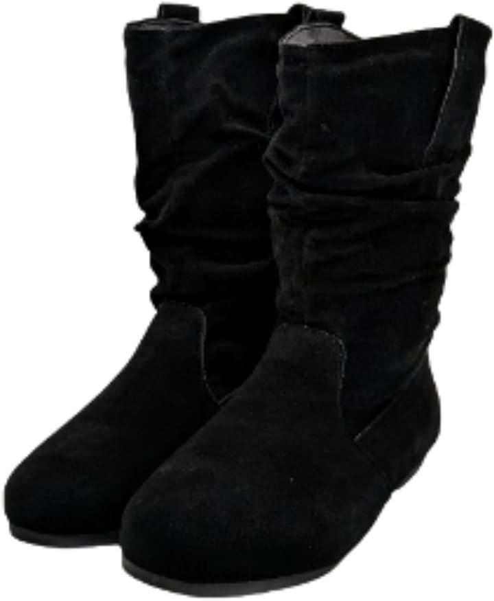 くしゅくしゅブーツ レディース ショートブーツ スエード ローヒール 暖かい 25.0 cm (ブラック, 25.0 cm)