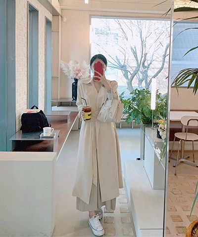 スプリング ベルト ロング トレンチ コート (2color)