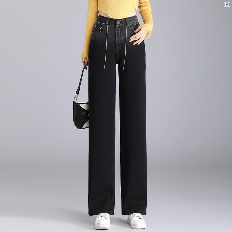 レディース　ファッション　オシャレ　シンプル グラデーション ワイド レッグ ジーンズ 春秋 ハイウエスト ストレート ナロー 小柄 床丈 パンツ