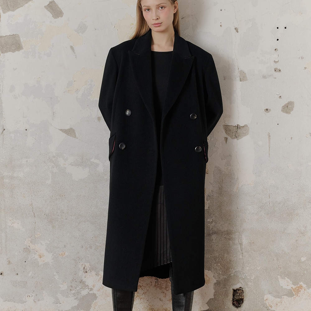 로얄 캐시미어 블렌딩 보이핏 더블브레스트 코트 _블랙