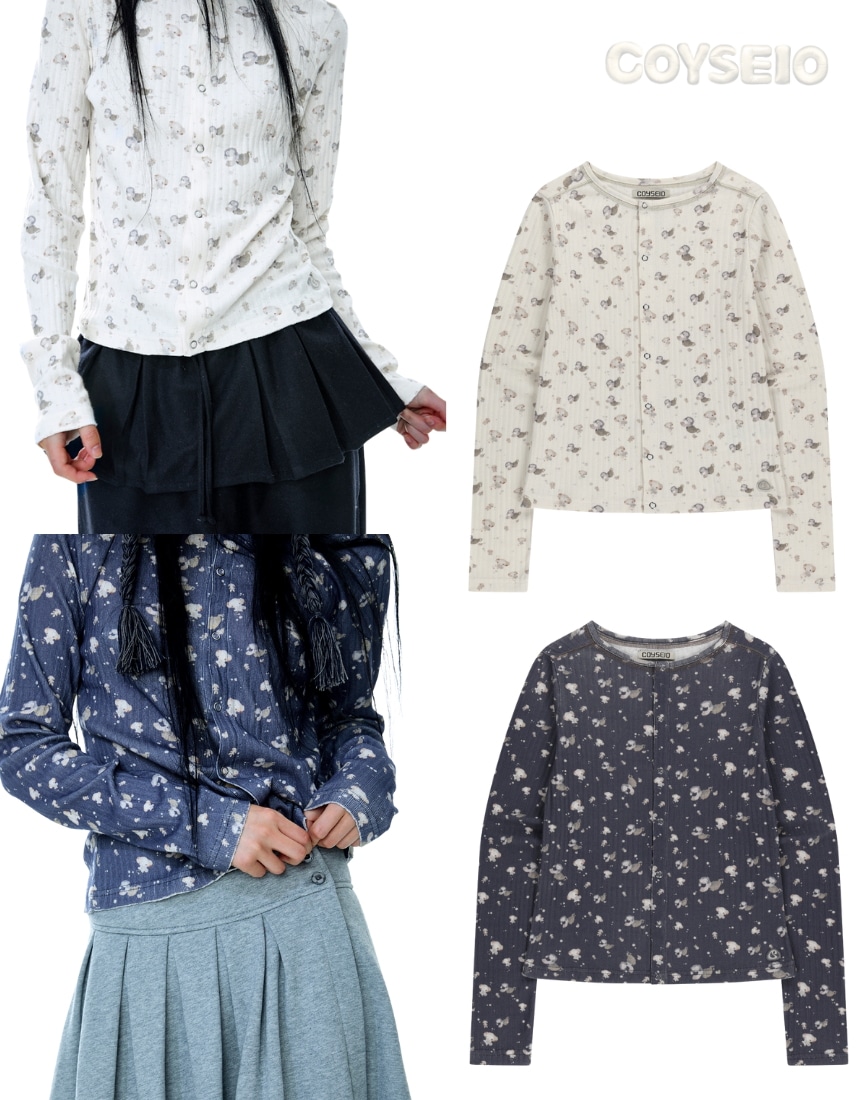 韓国限定 韓国人気SNS流行ファッショントレンド上衣長袖COTTON CUDDLE LONGSLEEVES(2カラー) - Ivory/Navy