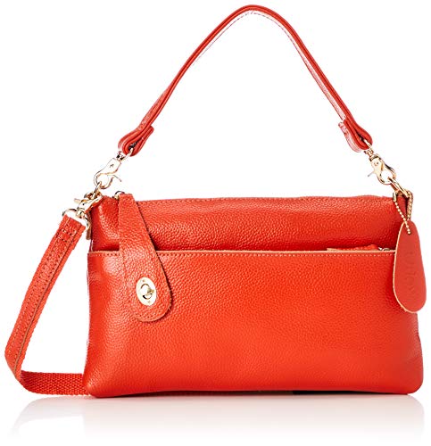 [ヤモチ] 牛革 お財布 ポシェット ショルダーバッグ 財布 斜め掛け クラッチ 本革バッグ g-1970-col-or オレンジ