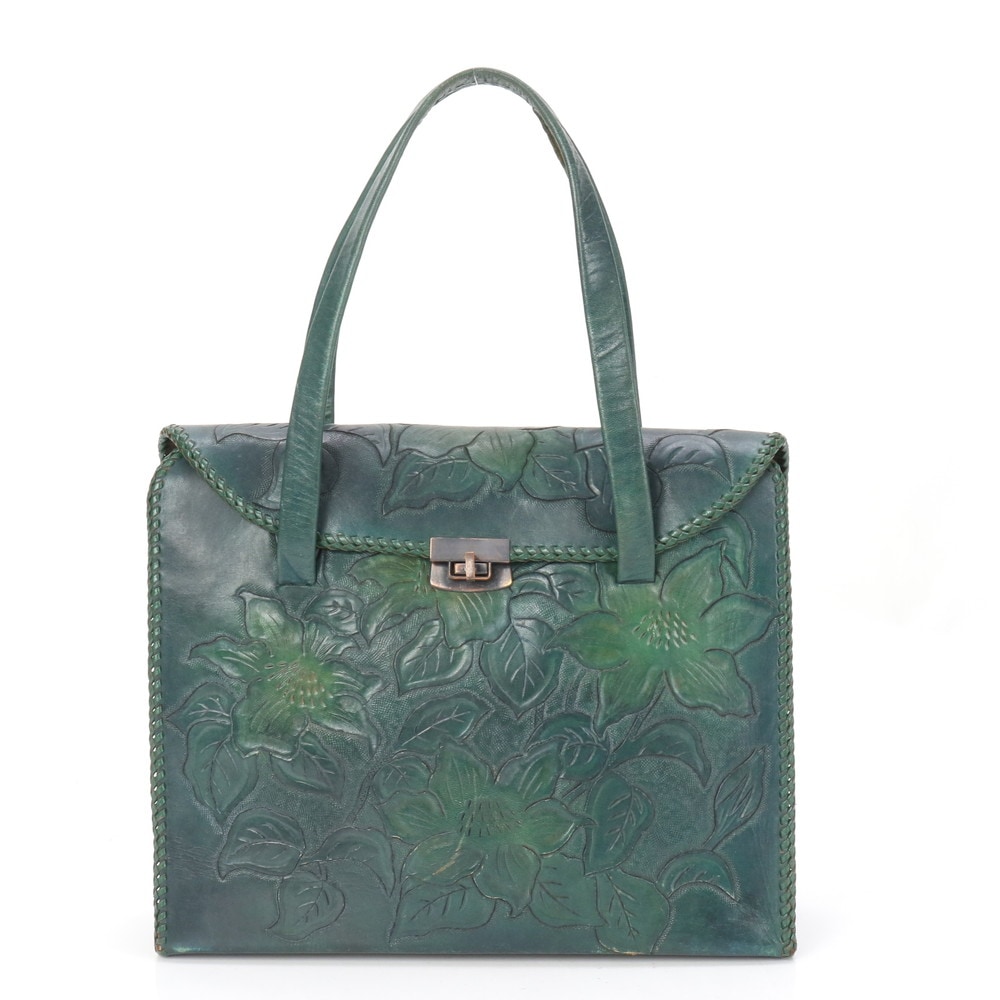 花柄 フラワー 総柄 レザー ハンドバッグ トート ショルダー レディース ESE BB9-3 中古